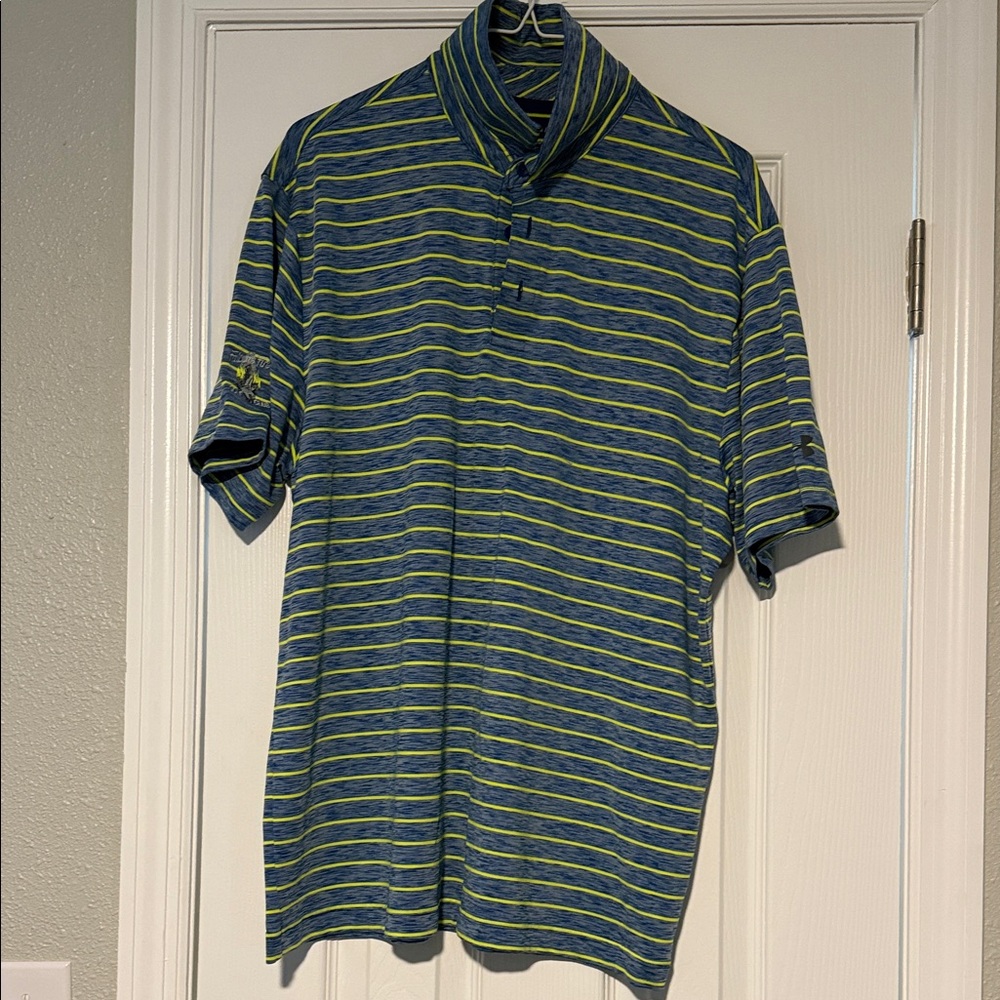 Under Armour Men's Golf Polo in Blue and Yellow Stripes size Large